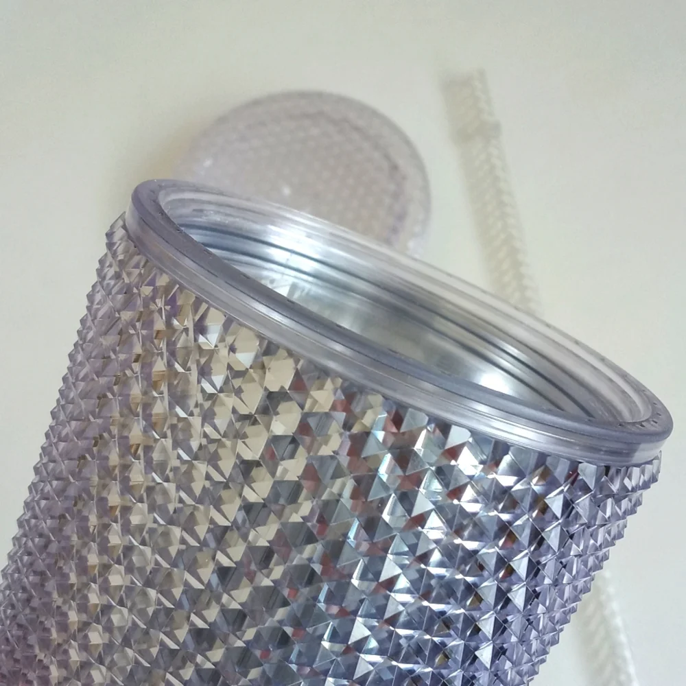 Starbucks Silver Bling Iridescent 24oz Studded Cold Cup Tumbler Lid with Straw